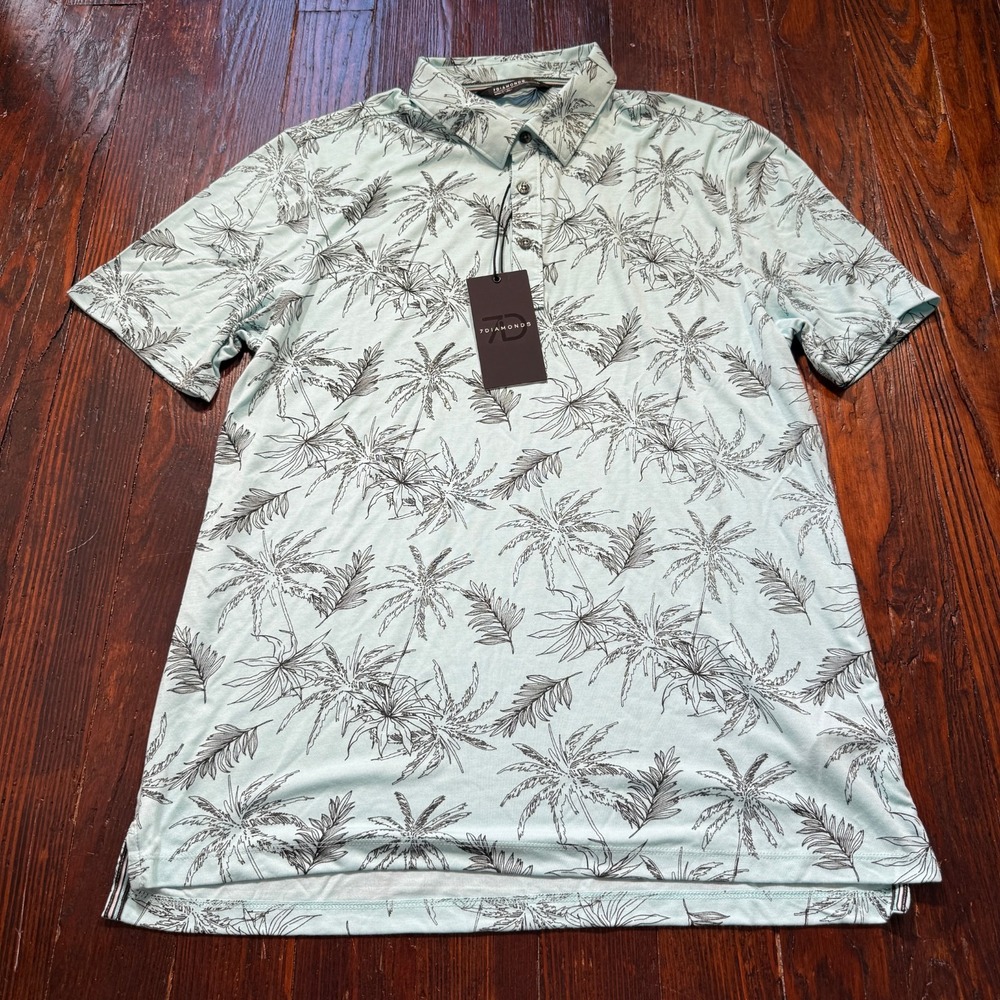 7 Diamonds Polo Shirt Mens L Golf AOP Wicking Anti-Microbial Stretch Geometric